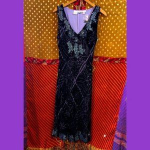 HUNZA Vintage Purple & Black Silk beaded dress (NWOT)